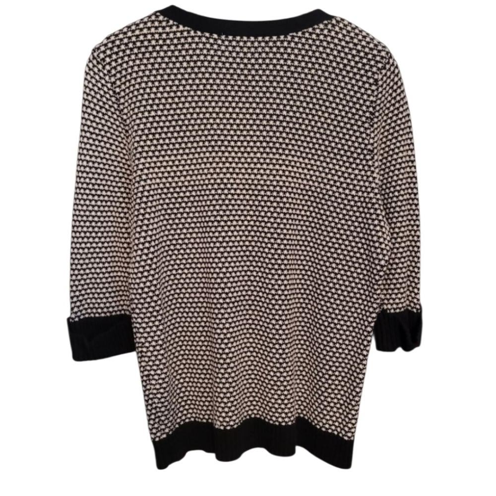 Karen Scott | Black/White 3/4 Sleeve Cotton Crewneck Sweater - Picture 2 of 5